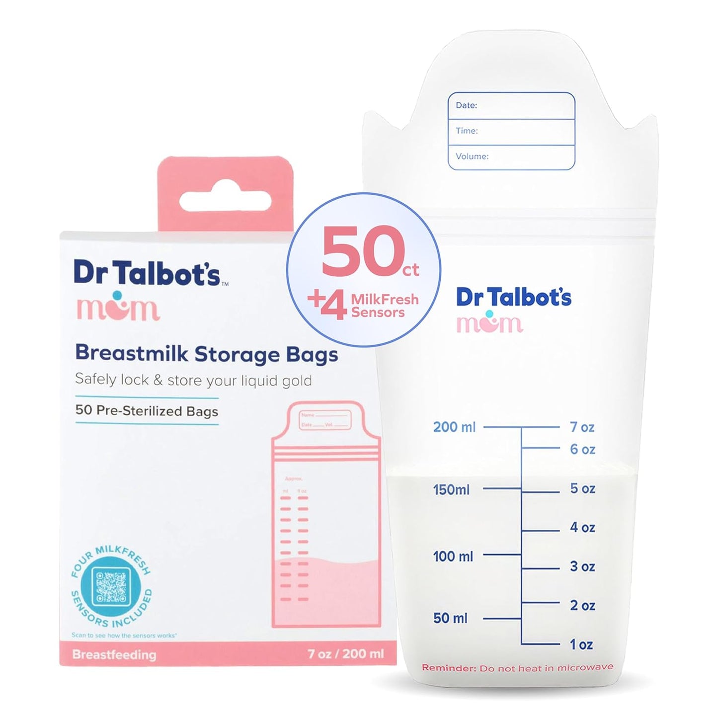 Bolsas De Almacenamiento De Leche, 200ml, 50 unidades Dr. Talbot's