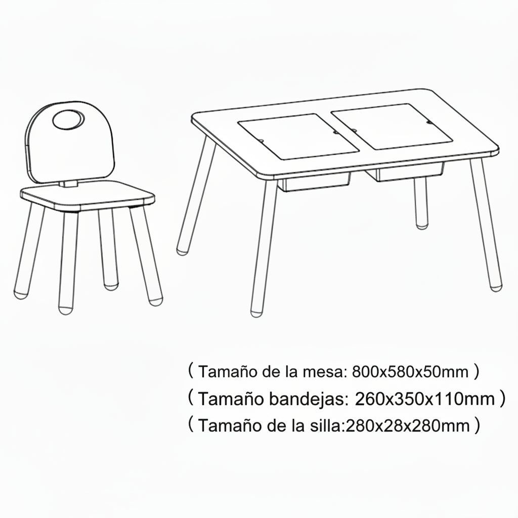 Mesa sensorial Montessori + Silla