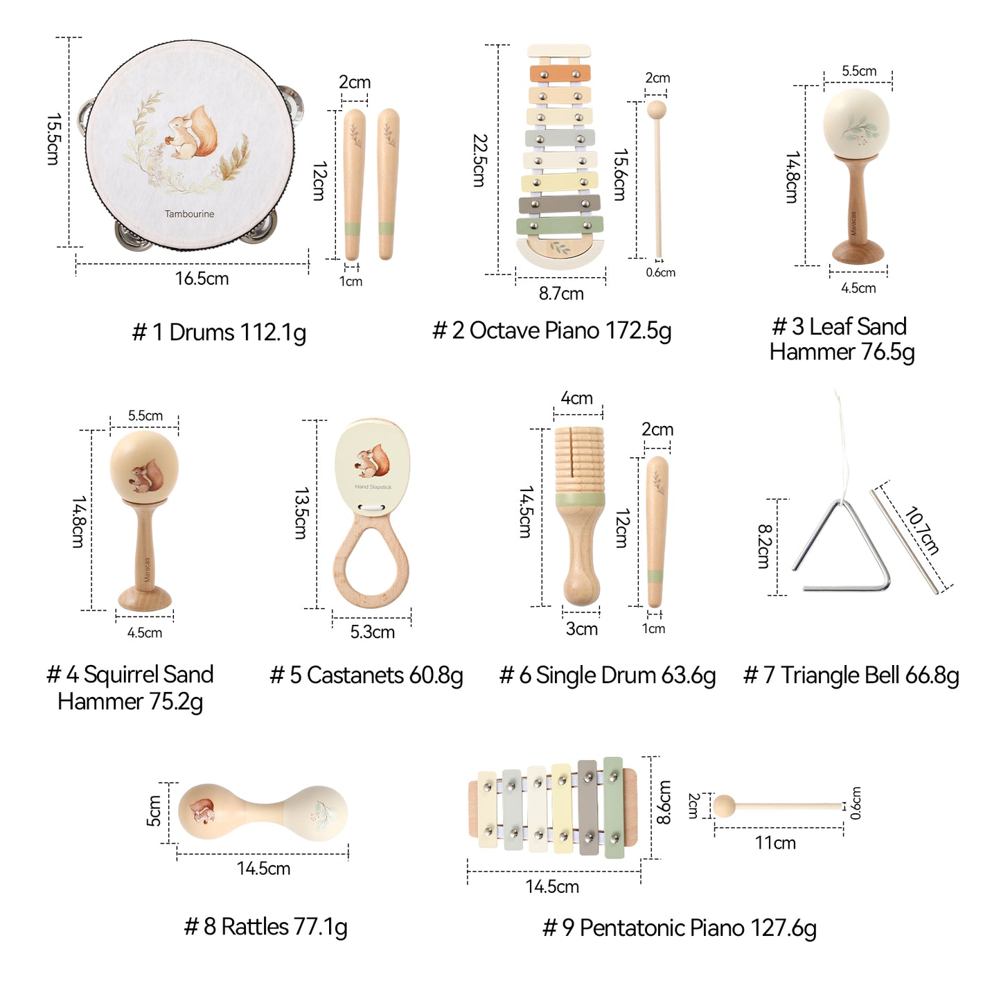 Instrumentos musicales (9 un.) Ardilla