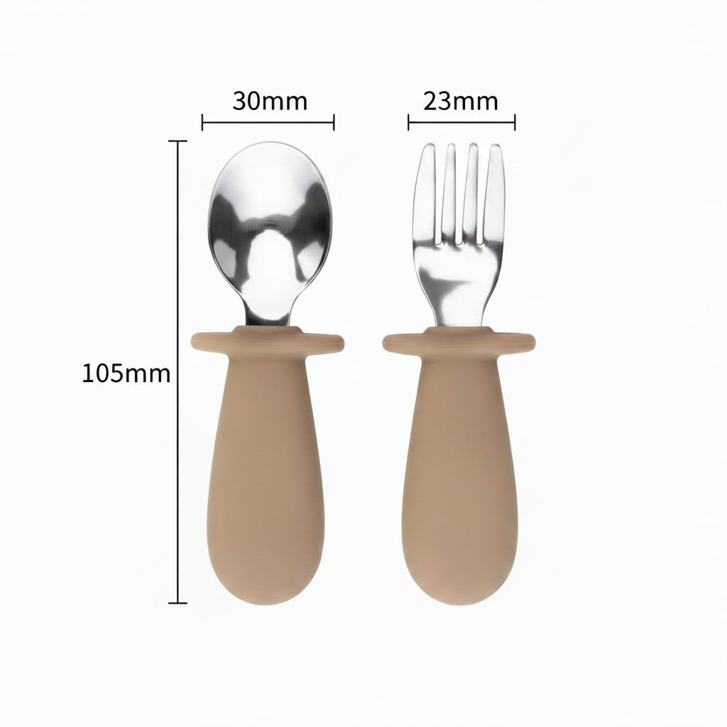 Tenedor Y Cuchara Taupe Amorino (Acero Inox. Y Silicona)