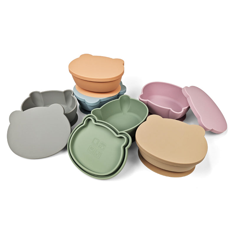 Plato Osito Con Ventosa Verde Salvia Amorino