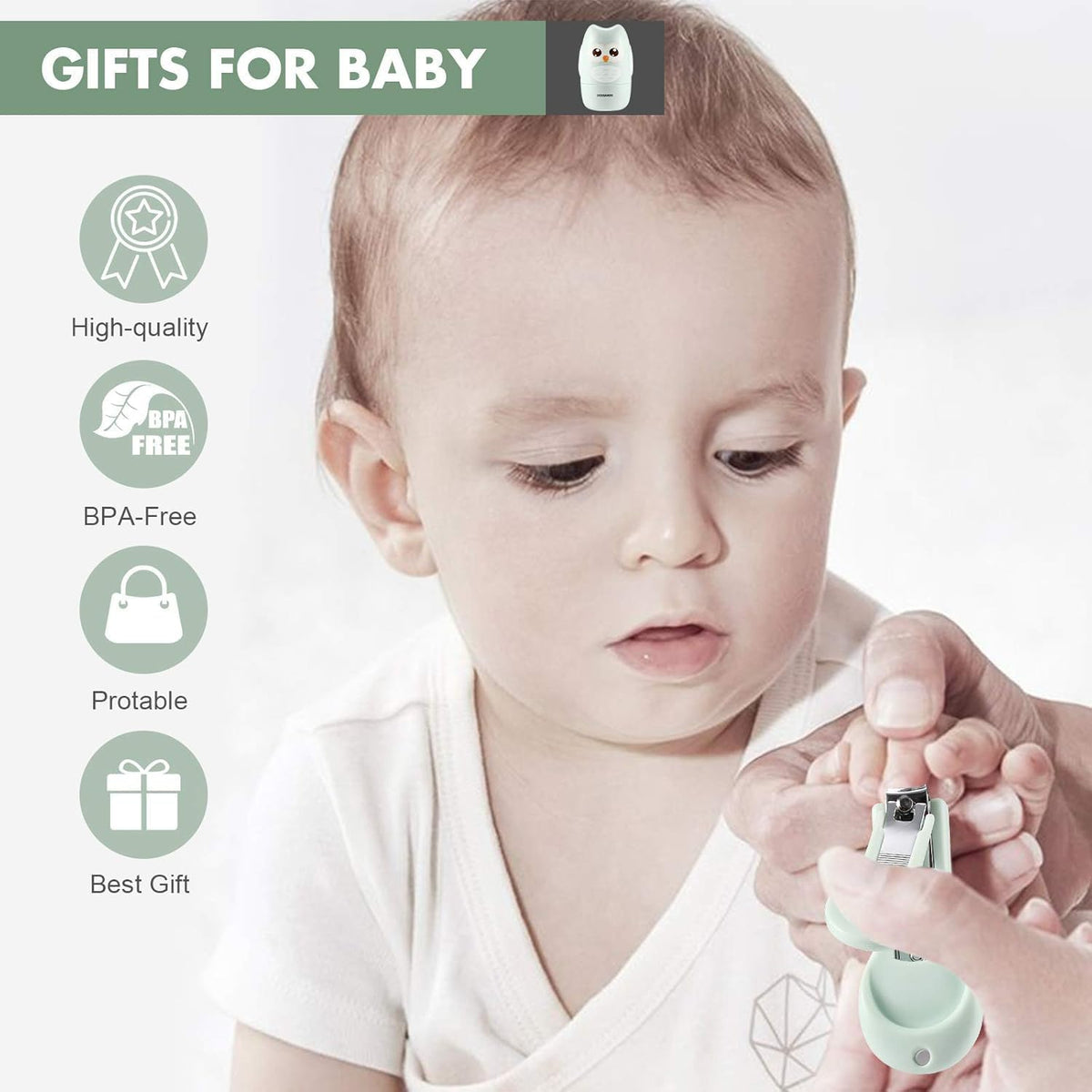 Kit de higiene Búho 4 en 1 para recién nacido Verde