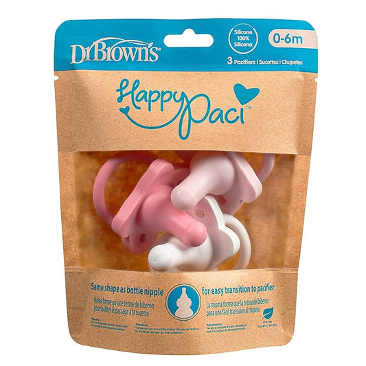 Chupetes (3 uds.) Inicial de (0-6 meses) 100% de silicona - Dr. Brown's HappyPaci