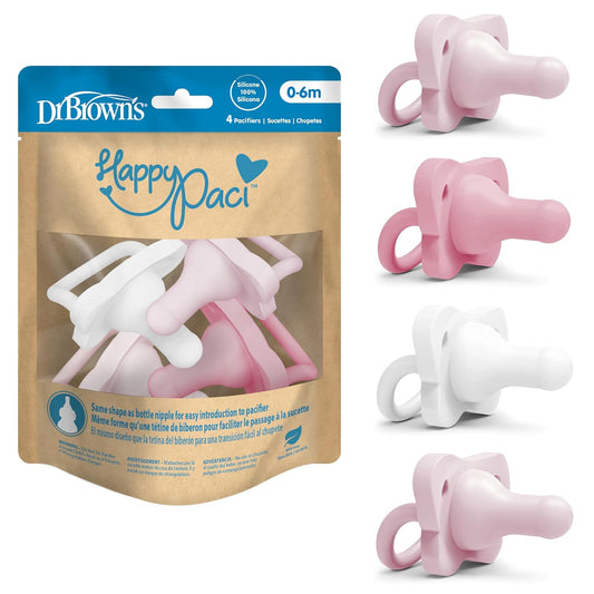 Chupetes (4 uds.) Inicial de (0-6 meses) 100% de silicona - Dr. Brown's HappyPaci