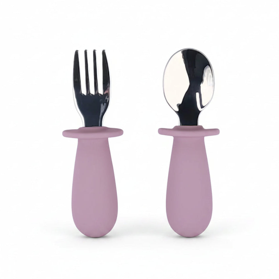 Tenedor Y Cuchara Rosa Malva Amorino (Acero Inox. Y Silicona)