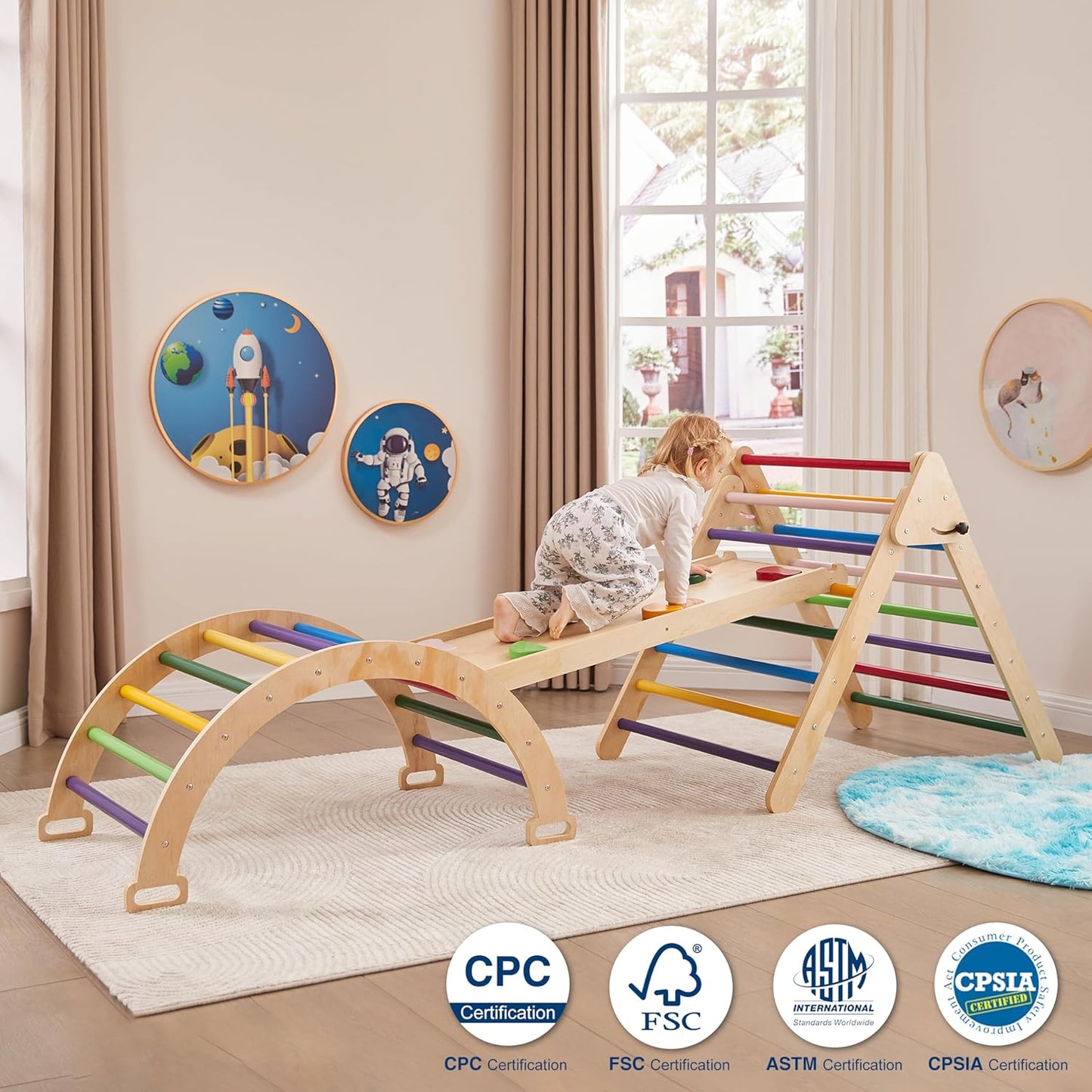 Gimnasio Pikler/Montessori 3 en 1 con Rampa, Triángulo y Arco