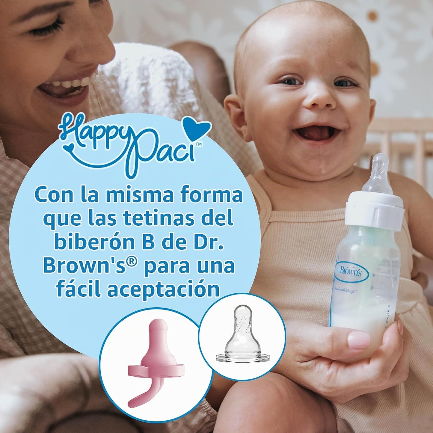 Chupetes (4 uds.) Inicial de (0-6 meses) 100% de silicona - Dr. Brown's HappyPaci