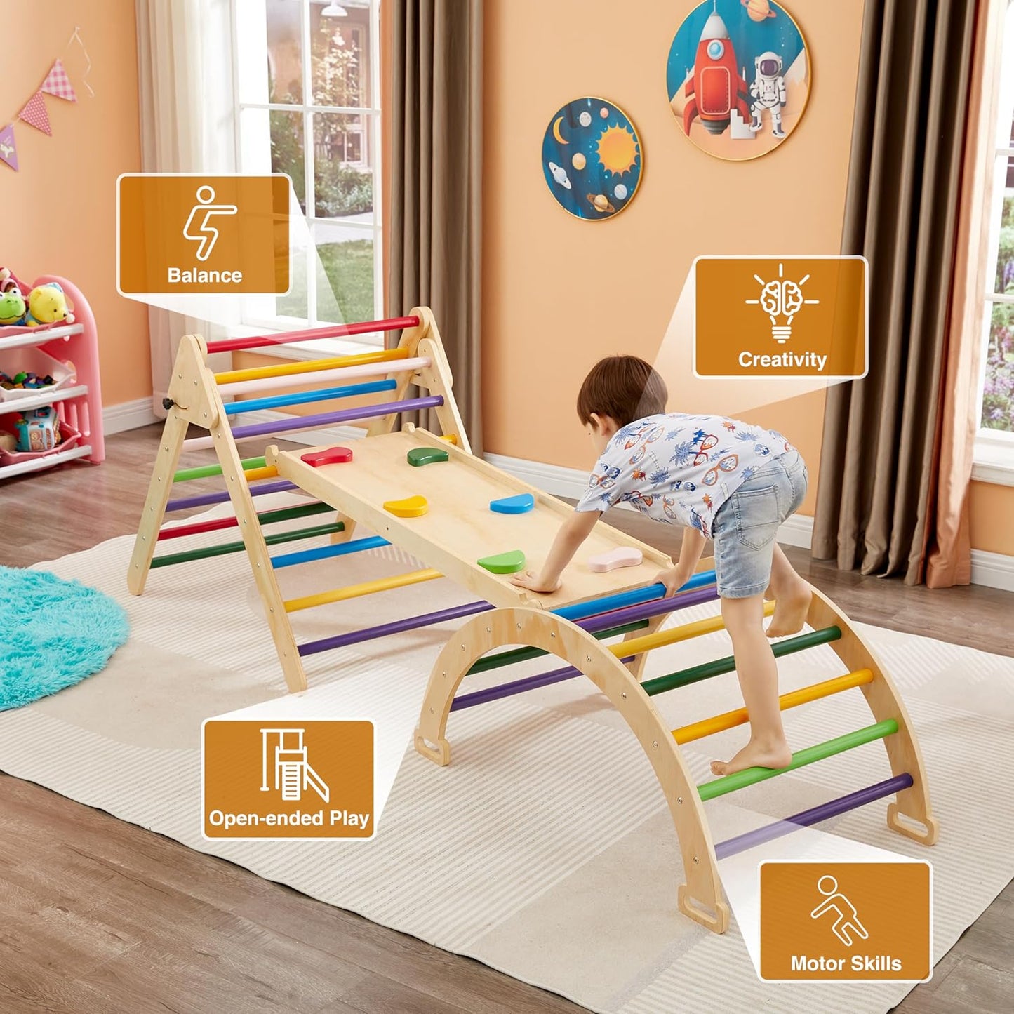 Gimnasio Pikler/Montessori 3 en 1 con Rampa, Triángulo y Arco