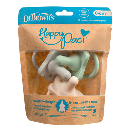 Chupetes (3 uds.) Inicial de (0-6 meses) 100% de silicona - Dr. Brown's HappyPaci