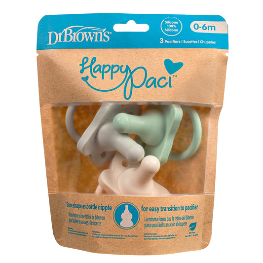 Chupetes (3 uds.) Inicial de (0-6 meses) 100% de silicona - Dr. Brown's HappyPaci