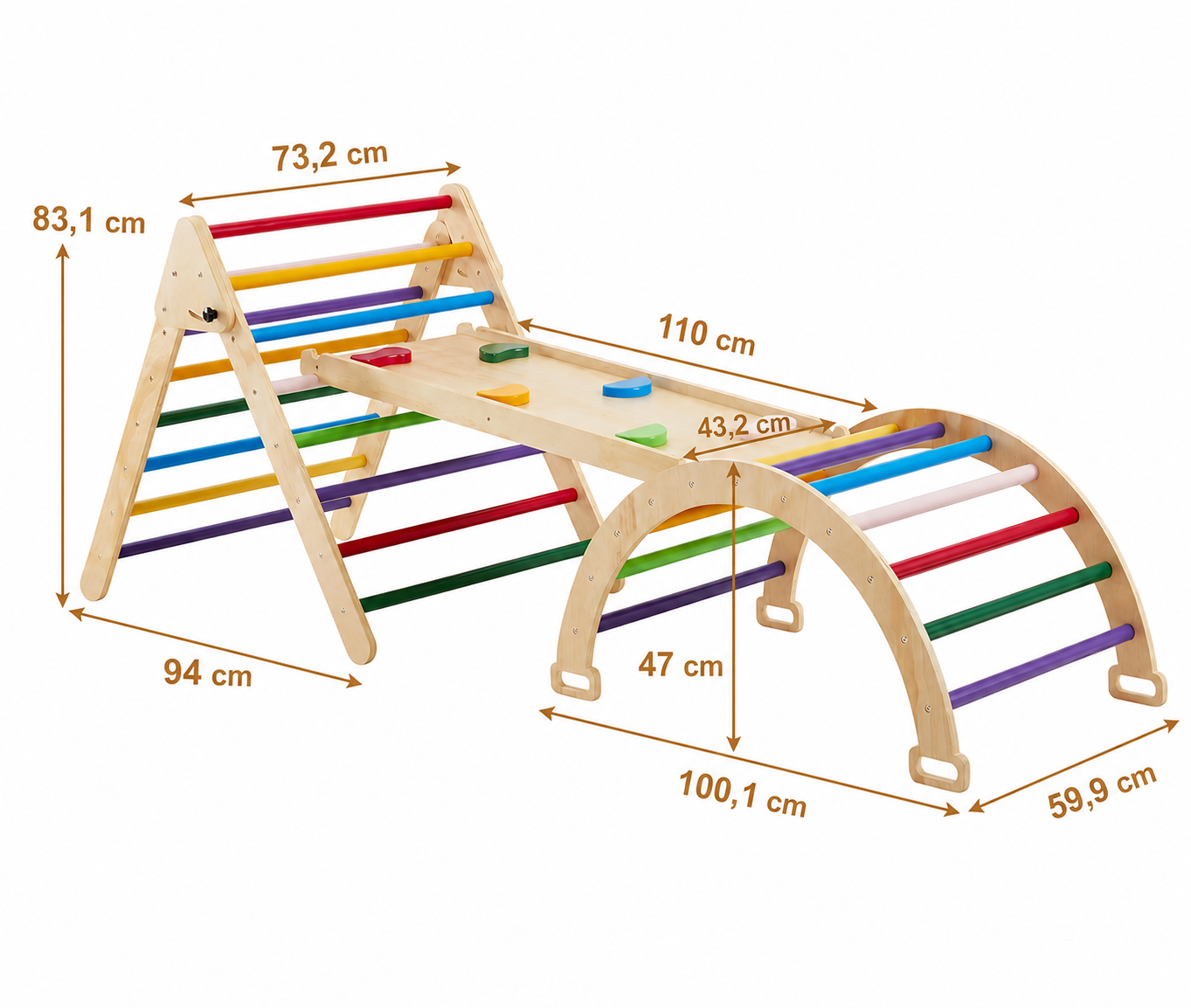 Gimnasio Pikler/Montessori 3 en 1 con Rampa, Triángulo y Arco