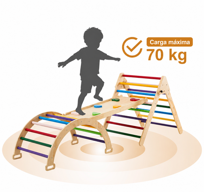 Gimnasio Pikler/Montessori 3 en 1 con Rampa, Triángulo y Arco