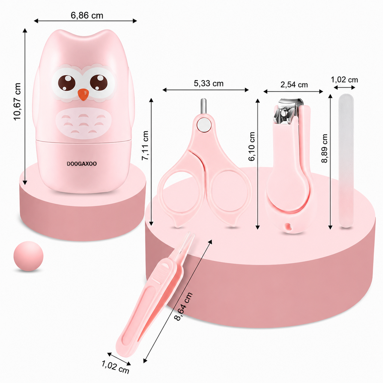 Kit de higiene Búho 4 en 1 para recién nacido Rosa