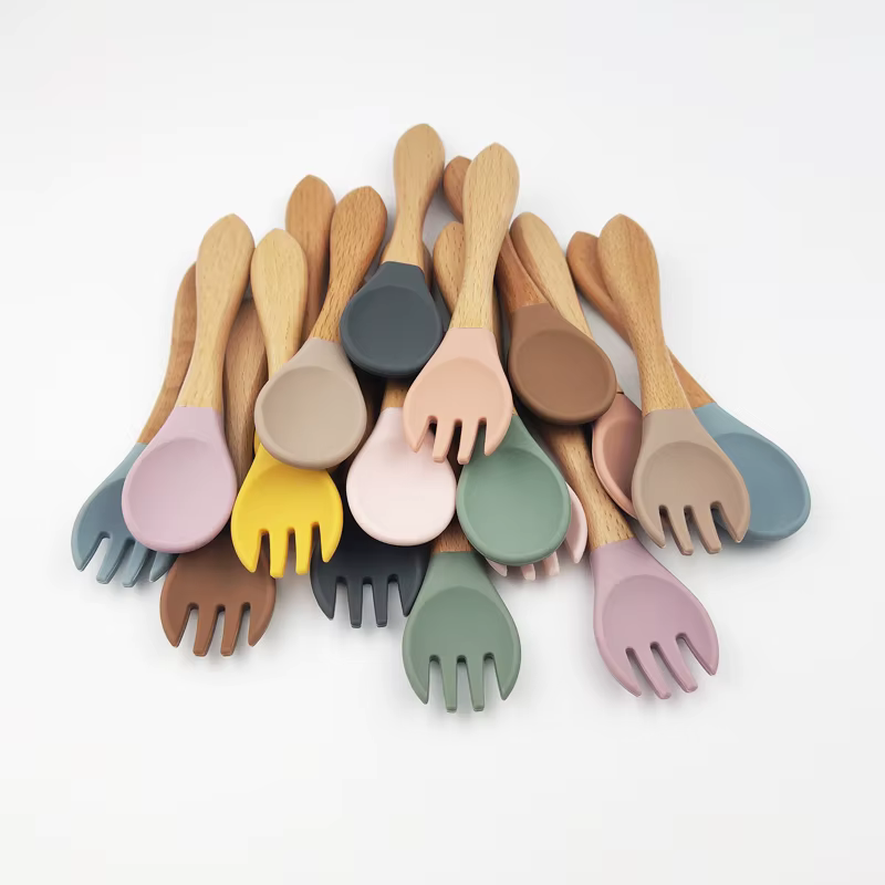 Set Cuchara y Tenedor De Madera Gris Azulado Amorino