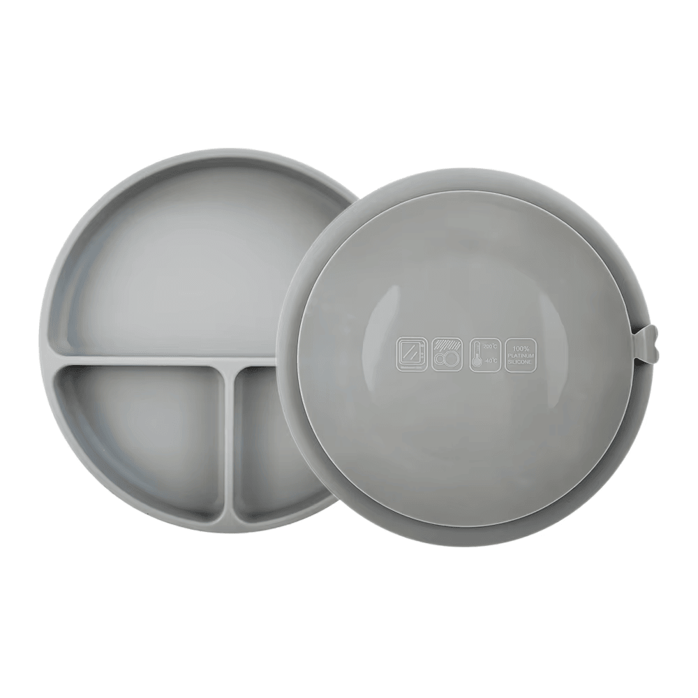 Plato Con Ventosa Gris Claro Amorino