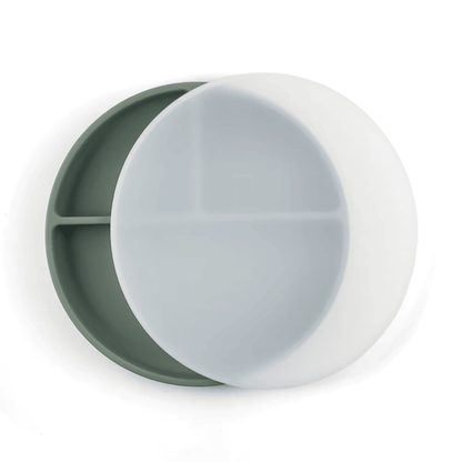 Plato Con Tapa y Ventosa Verde Salvia Amorino