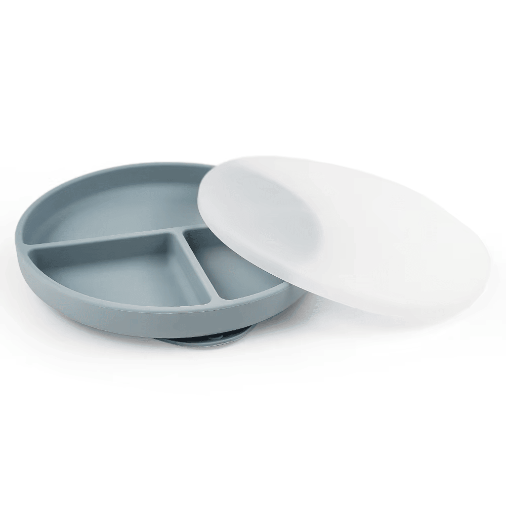 Plato Con Tapa y Ventosa Gris Azulado Amorino