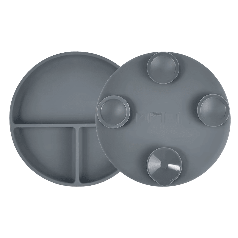 Plato Con Tapa y Ventosa Gris Claro Amorino