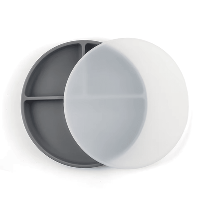 Plato Con Tapa y Ventosa Gris Claro Amorino