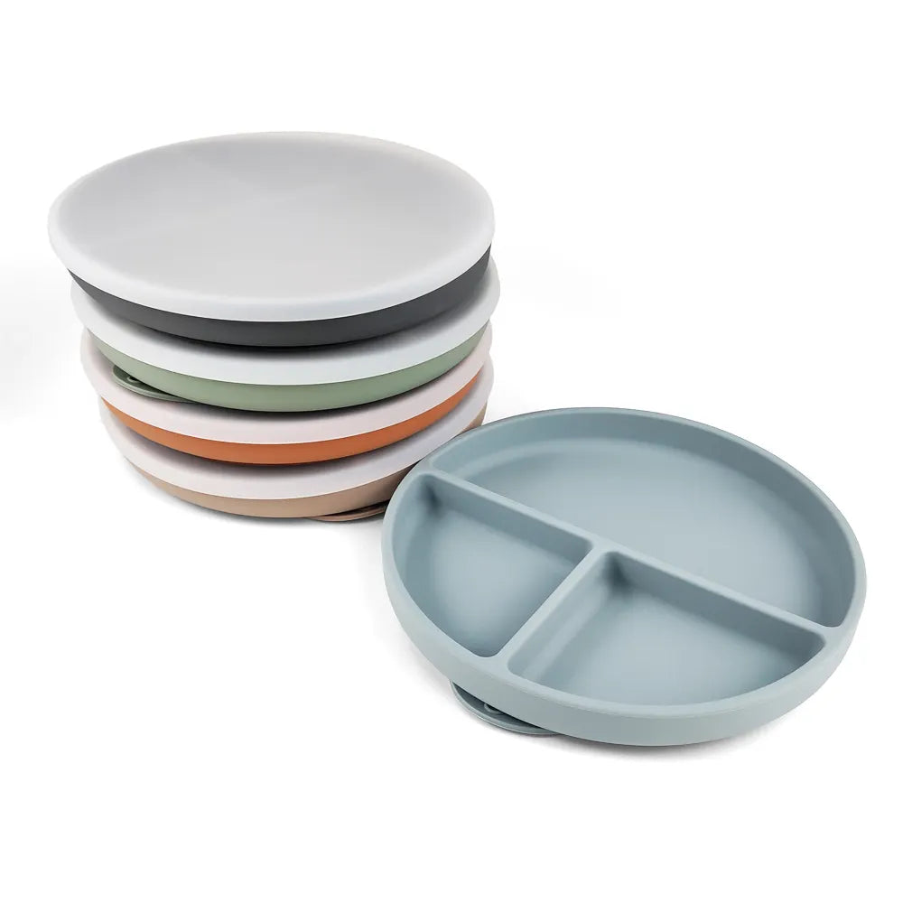 Plato Con Tapa y Ventosa Gris Claro Amorino