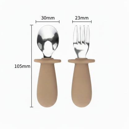 Tenedor Y Cuchara Taupe Amorino (Acero Inox. Y Silicona)