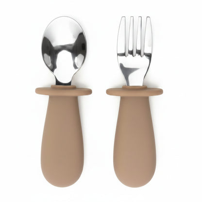 Tenedor Y Cuchara Taupe Amorino (Acero Inox. Y Silicona)