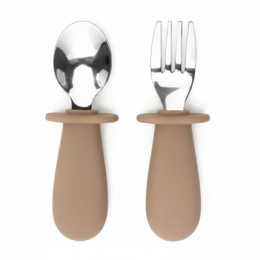 Tenedor Y Cuchara Taupe Amorino (Acero Inox. Y Silicona)