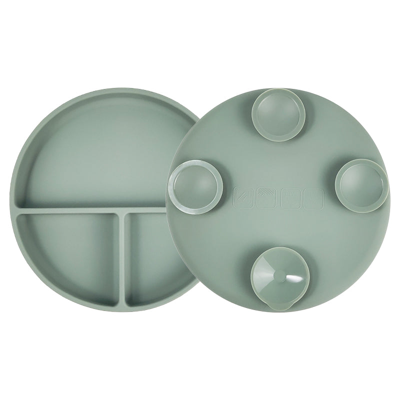 Plato Con Tapa y Ventosa Verde Salvia Amorino