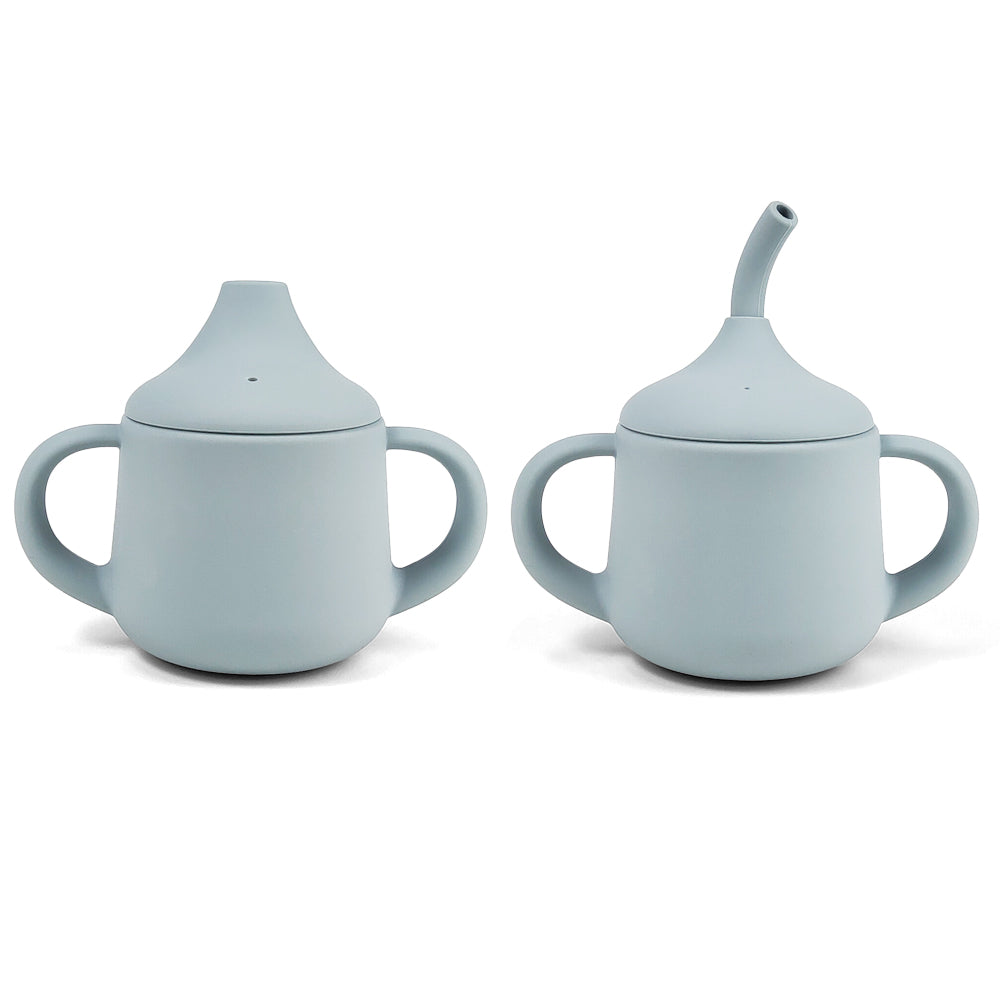 Vaso Antiderrame + 2 Tapas Gris Azulado Amorino