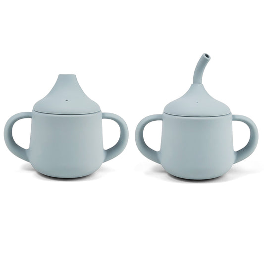 Vaso Antiderrame + 2 Tapas Gris Azulado Amorino