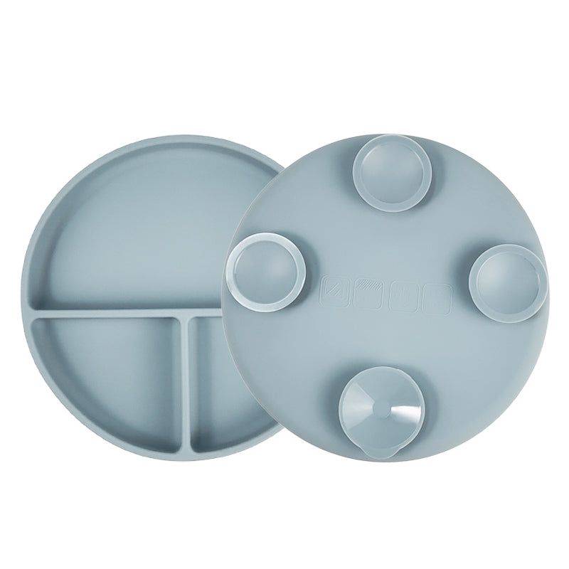 Plato Con Tapa y Ventosa Gris Azulado Amorino