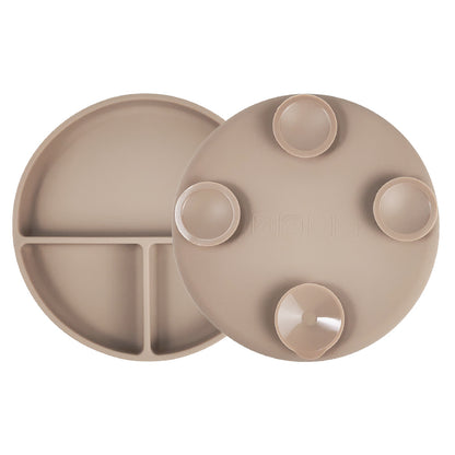Plato Con Tapa y Ventosa Taupe Amorino