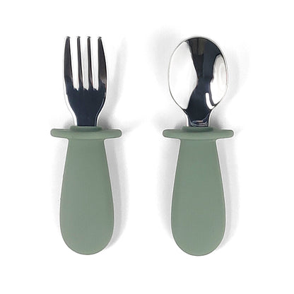 Tenedor Y Cuchara Verde Salvia Amorino (Acero Inox. Y Silicona)