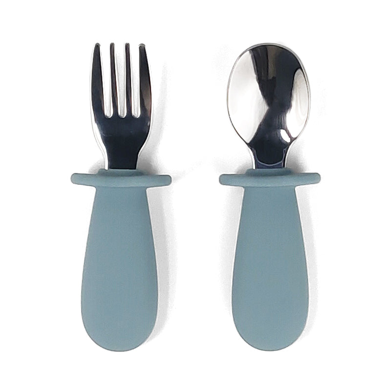 Tenedor Y Cuchara Gris Azulado Amorino (Acero Inox. Y Silicona)