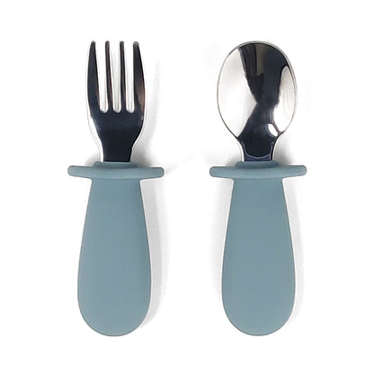 Tenedor Y Cuchara Gris Azulado Amorino (Acero Inox. Y Silicona)