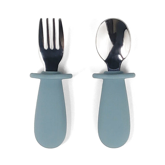 Tenedor Y Cuchara Gris Azulado Amorino (Acero Inox. Y Silicona)