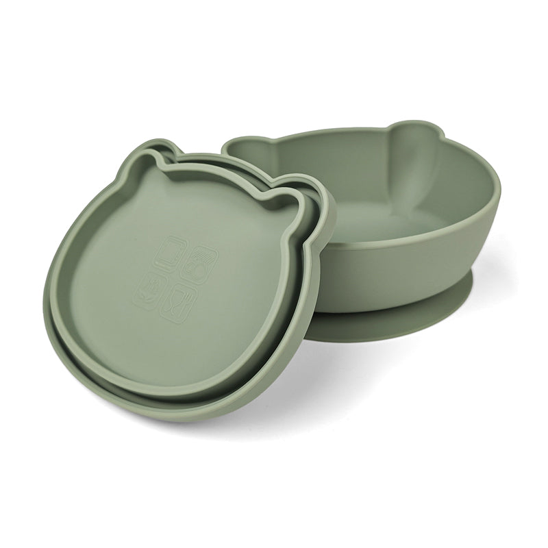 Plato Osito Con Ventosa Verde Salvia Amorino