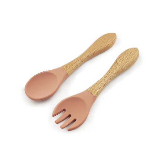Set Cuchara y Tenedor De Madera Rosa Viejo