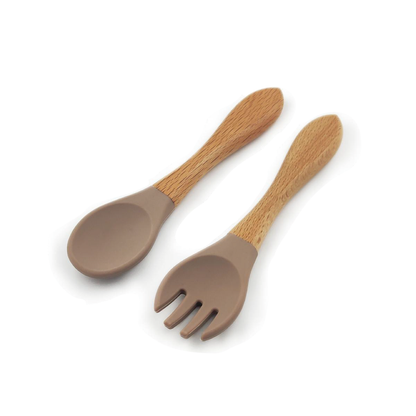Set Cuchara y Tenedor De Madera Taupe Amorino