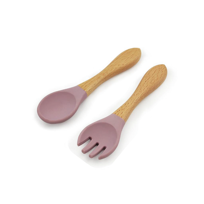 Set Cuchara y Tenedor De Madera Rosa Malva Amorino